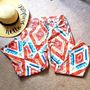 Chico's cropped pant. Coral, blue, red, white